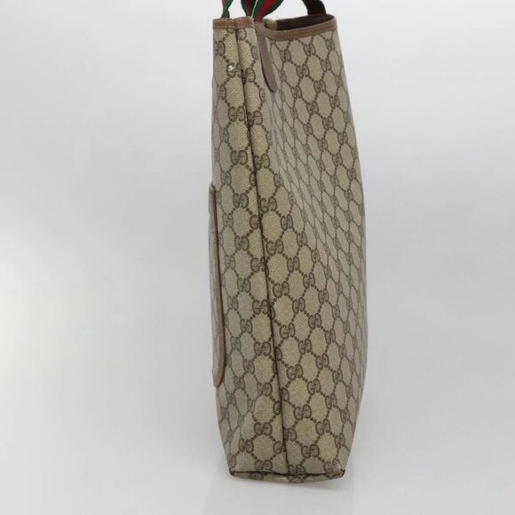 GUCCI GG Supreme Web Sherry Line Tote Bag PVC Beige Red 39 02 003 Auth 138451 - Picture 4 of 16